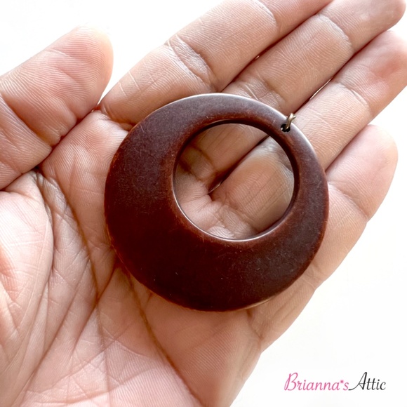 Wood finish designer round dangling earrings, brown - Picture 4 of 9